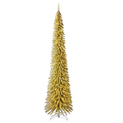 Evergreen Classics Pre Lit Pencil Pine Artificial Holiday Christmas Tree with Warm White LED Lights and Metal Stand