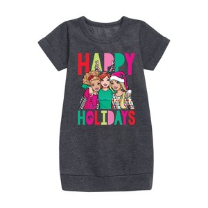 Girls' - Barbie - Happy Holidays Graphic Short Sleeve Fleece Dress - 1 of 3