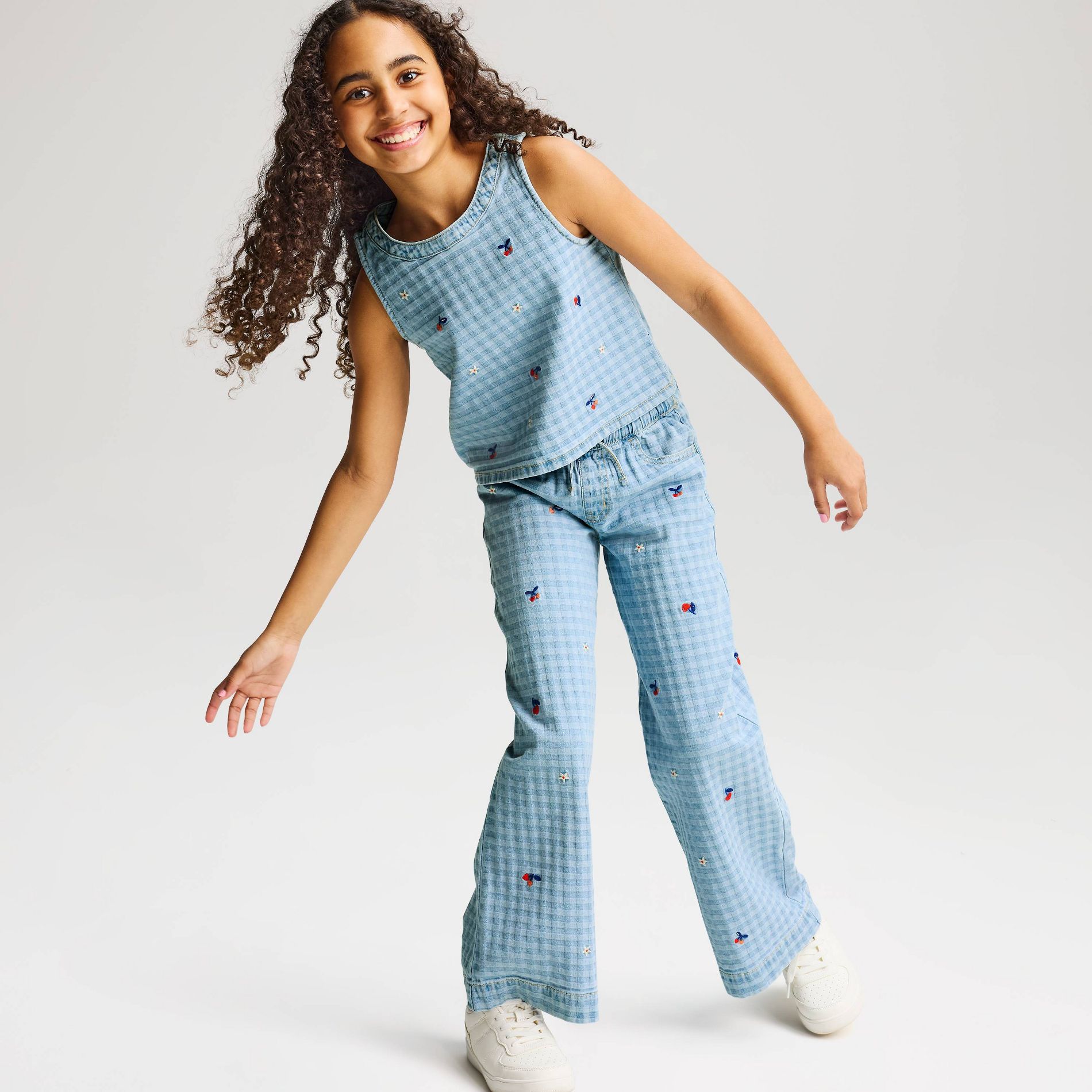 Girls' Denim Embroidered Tank Top - Cat & Jack™ Blue