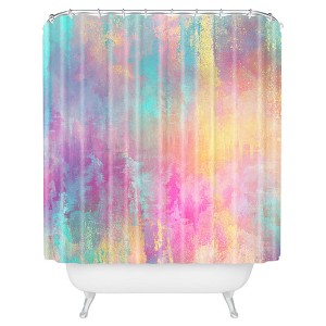 Watercolor Shower Curtain Pink - Deny Designs: Abstract Poplin Fabric, Machine Washable, Buttonhole Top - 1 of 3