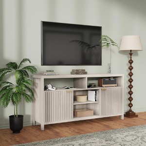 Fluted TV Stand for 65 Inch TV, Mid Century Modern Entertainment Enter with Storage, Slim Tall Wood Media Console Table - 1 of 4