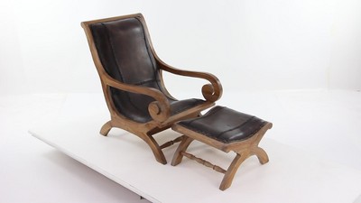 Traditional Dark Brown Leather Accent Chair and Ottoman Set