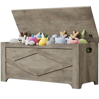39.4in / 23.6in Storage Chest, Wooden Storage Bench With 2 Safety Hinges, Easy Assembly, Large Toy Chest for Entryway, Living Room, Bedroom