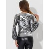 Allegra K Women's Scoop Neck Lantern Sleeve Shiny Metallic Glitter Tops - 3 of 4