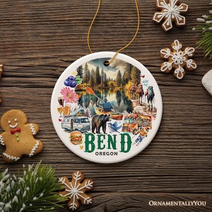 Vibrant Bend Oregon Ornament, Scenic Mirror Pond and Pacific Northwest Mountain Town Christmas Gift and Souvenir | OrnamentallyYou - 1 of 4