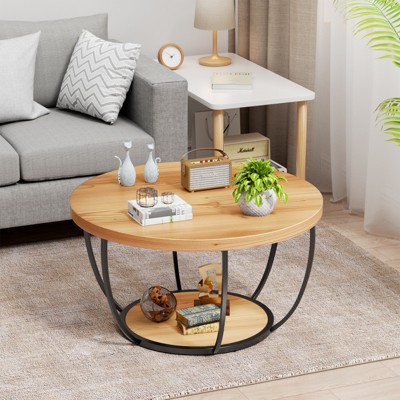 Modern 2-Tier Round Coffee Table - Space-Saving Accent Table for Living Rooms & Apartments