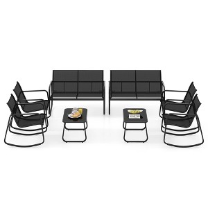 Costway 4/8 PCS Patio Rocking Set 4 Rocking Chairs & 2 Loveseat with Glass-Top Table Outdoor Black - 1 of 4