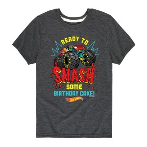 Boys' - Hot Wheels - Monster Trucks Ready To Smash Birthday Cake Short Sleeve Graphic T-Shirt - 1 of 3