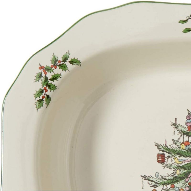 Spode Christmas Tree Open Vegetable Dish, 11.5 Inch Festive Earthenware Serving Bowl with Holiday Green Trim, 3 of 7