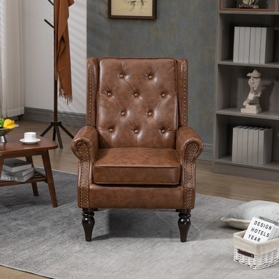 VYNXARIA COOLMORE Brown PU Armchair - Elegant & Comfortable Accent Chair for Any Room