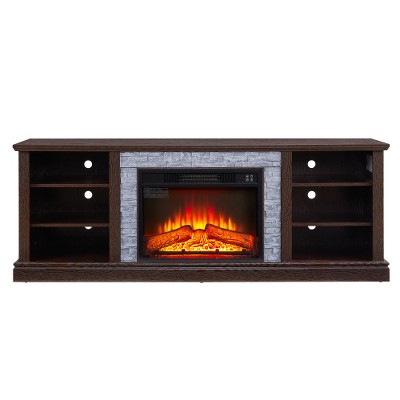 70.12" TV Stand With 23" Fireplace Insert, Large TV Desk Storage Rack With Faux Stacked Stone Surround And Open Shelves Storage For Living Room