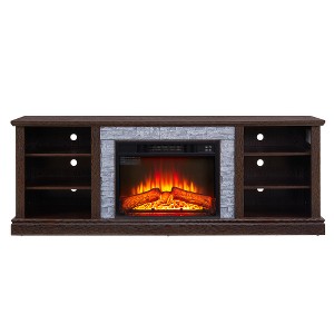 70.12" TV Stand With 23" Fireplace Insert, Large TV Desk Storage Rack With Faux Stacked Stone Surround And Open Shelves Storage For Living Room - 1 of 4