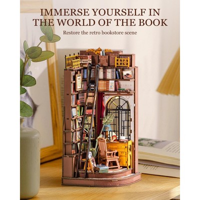 Детские куклы Etokfoks DIY Book Nook Kit Silent Corner Study 3D Puzzle British Style Bookend Bookshelf Decor 1 Kit Miniature Model for Adults — фото 4