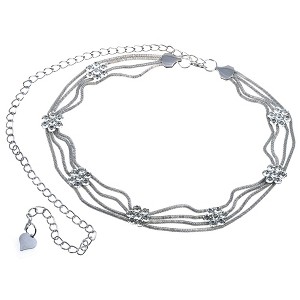 Anna-Kaci Women's Multi-Strand Waist Chain with Crystal Flower Accents and Adjustable Clasp - Silver - 1 of 4