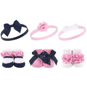 Hudson Baby Infant Girl Headband and Socks Giftset 6pc, Navy White, One Size - 1 of 2