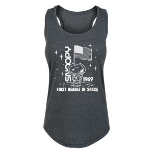 Women's Peanuts Space Snoopy Graphic Racerback Tank - First Beagle In Space 2 - Heather Charcoal - Large - 1 of 4
