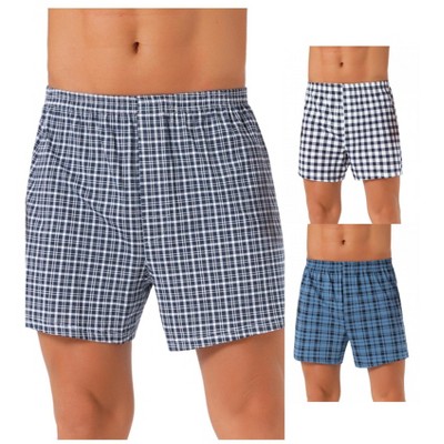 INSPIRE CHIC Men's 3 Pack Elastic Waistband Plaid Pattern Boxer Shorts