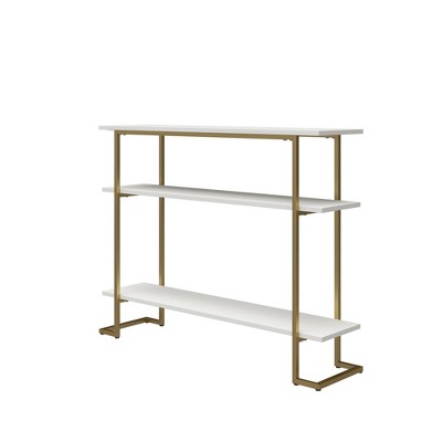 RealRooms Olten Console Sofa Table with 3 Open Shelves and Gold Metal Frame