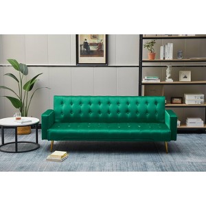 Modern Convertible Futon Sleeper with Mattress, Sturdy Metal Frame & Legs, Foldable Backrest Sofabed - 1 of 4