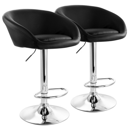 Elama 2 Piece Adjustable Faux Leather Bar Stool In Black With Chrome ...