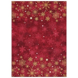 Coolmee  Christmas Area Rug, Washable, Gold and Red Snowflake, Non Slip Modern, for Living Room, Bedroom Floor MatRed - 1 of 4