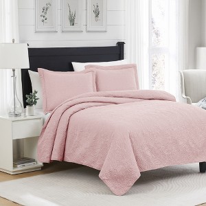 RT Designers Collection Milla 3pc Pinsonic Premium Quality All Season Quilt Set for Revitalize Bedroom, Blush - 1 of 3
