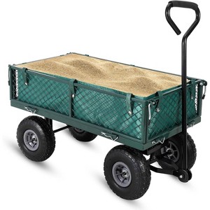 COZONY 40"x20" Heavy Duty Steel Garden Cart, 500 lbs, Green/Black, Convertible Mesh Wagon & Flatbed, 10" Pneumatic Tires, 2-in-1 Handle - 1 of 4