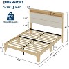 Full Boucle Bed Frame,Bed Frame with RGB LED Light & Charging Station,2-Tier Storage Headboard,Beige - 3 of 4