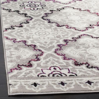 Gray and Pink Floral Synthetic 5' x 7' Area Rug