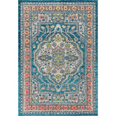 5'x8' Blue Synthetic Medallion Reversible Area Rug