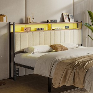 Pinmoco Full/Queen/King LED Headboard, Linen Upholstered Storage Headboard with Charging Station - 1 of 4