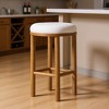 HomeRoots 31" White and Natural Boucle and Solid Wood Backless Bar Height Bar Chair - 2 of 4