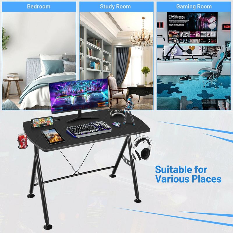 Costway Y-shaped Gaming Desk Home Office Computer Table w/ Phone Slot & Cup Holder, 5 of 11