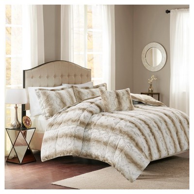 Sand Marselle Faux Fur Comforter Set Full/queen 4pc : Target
