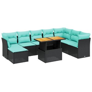 vidaXL 9 Piece Patio Sofa Set with Cushions Black Poly Rattan - Black without storage - 1 of 4