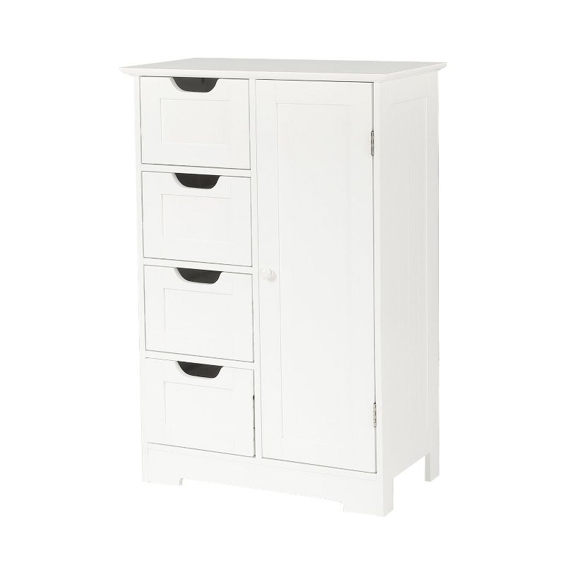 LuxenHome White Wood Bathroom 4-Drawer 1-Door Storage Cabinet, 3 of 15