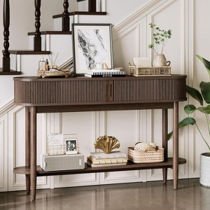 Fluted Console Table, Mid-Century Modern Entryway Cabinet with Sliding Tambour Doors - 1 of 4