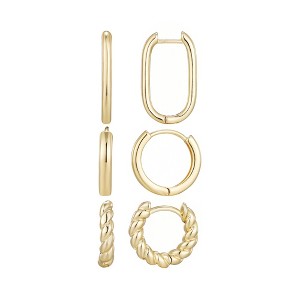 Adornia 14k Gold Plated Set of 3 Hoop Earrings Set - 1 of 4