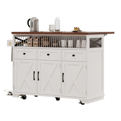 Lirago 46.5" Farmhouse Kitchen Island Kitchen Islands Assembled White Kitchen Islands Storage for Small Spaces , White
