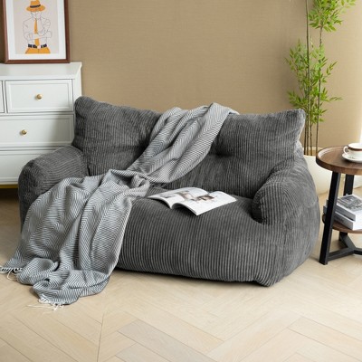 Pamapic Bean Bag Chair, Cozy Corduroy Lazy Bean Bag Sofa, 2 Seat for Home-Gray