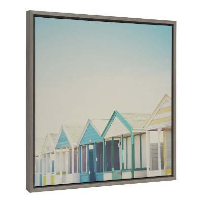 Sylvie Beach Hut Coastal Canvas Print with Gray Frame, 22x22