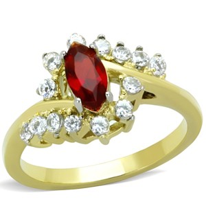Slickblue Women's Two-Tone Gold Stainless Steel Ring with Siam Center Stone and Clear Accents, Size 5-10 - 1 of 4