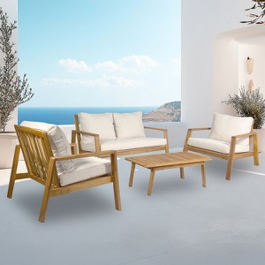 Kinger Home Cheryl 4-Piece Acacia Wood Patio Furniture Set Stylish Outdoor Patio Furniture with Waterproof Cushions - 1 of 4