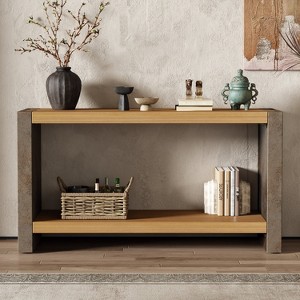 HDZNVF Vintage Industrial Console Table, Classic Minimalist Design with Premium Wood Veneer and Distressed Finish - 1 of 4