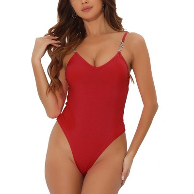 Allegra K Women's Casual Slim Fit Chain Straps V-Neck Cami Bodysuit