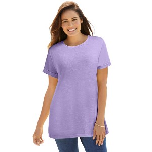 Woman Within Women's Plus Size Marled Cuffed-Sleeve Tee - 1 of 4