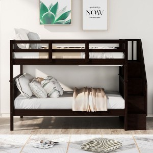 NicBex Stairway Full Over Full Loft and Bunk Bed with Storage and Guard Rail for Bedroom,Dorm,for Kids Teens Adults - 1 of 4