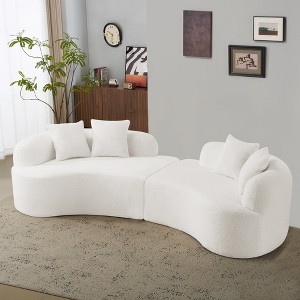 Wooakway 107" 4 Seats White Upholstered Sofa with Armrest Teddy Velvet Compression Couch with 4 Pillows - 1 of 4