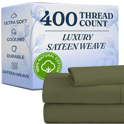 100% Cotton 400 Thread Count 4 Piece Sheet Set - Soft & Cozy Sateen Bed Sheets - CGK Linens