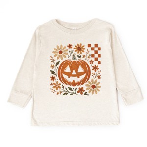 Pumpkin Floral Grunge - Youth Long Sleeve Graphic T-Shirt and Toddler Long Sleeve Graphic Tee - 1 of 3